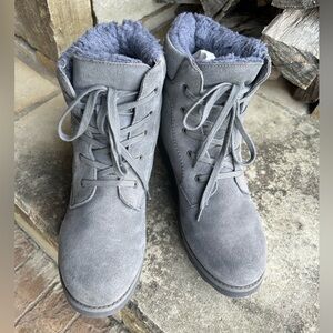 BEARPAW Phoebe Suede Sheepskin lace up hiker Grey Winter Boots Sz-10.  LocB